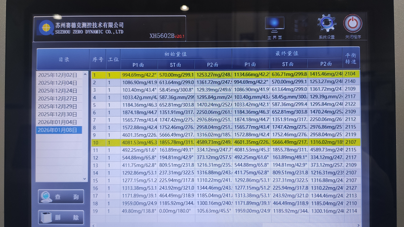 新款汽车冷凝风扇动平衡机测量数据-苏州赛德克平衡机